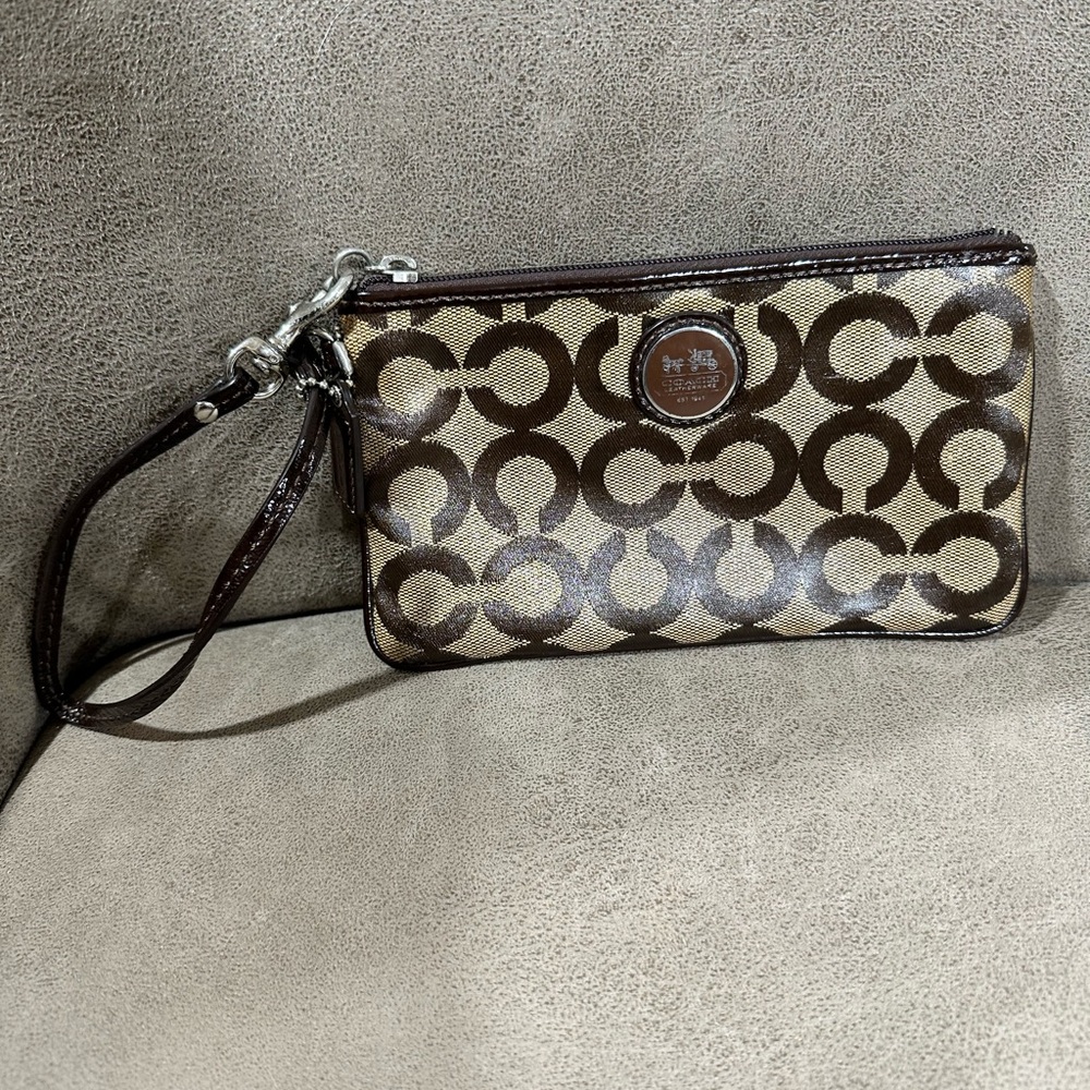 Coach Brown and Tan Geometric Clutch